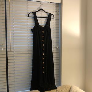 Button front black midi dress